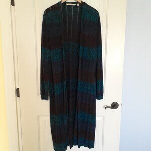 Soft Surroundings Gabriela Chevron Long Open Cardigan Duster Blue Brown Size 1X